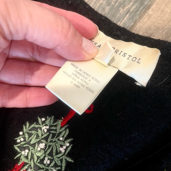 VTG Susan Bristol Christmas Vest M Black Boiled Wool Embroidered Y2K 2000 Wreath - Picture 8 of 9